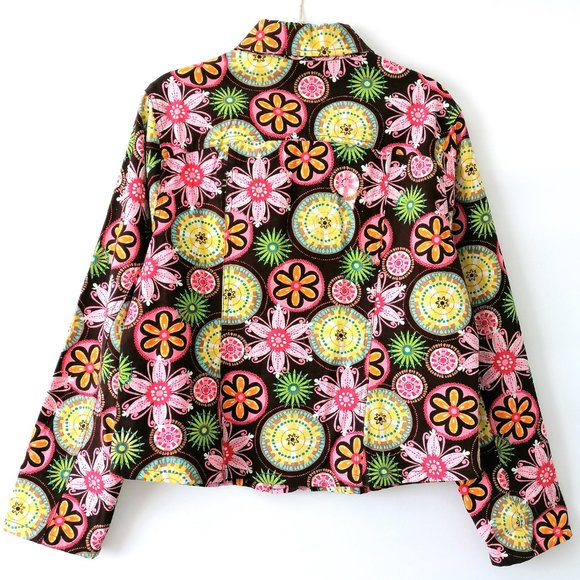 Gandy Couture Womens Brown Collared Front Pocket Floral Casual Jacket Size L - Picture 4 of 6